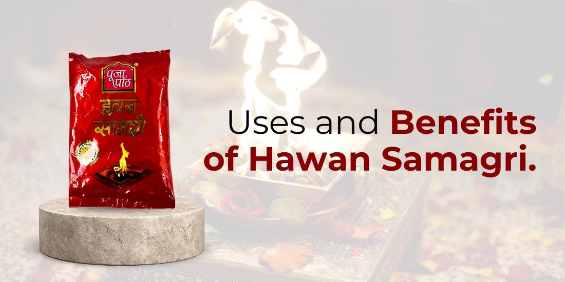 Poojapaath Hawan Samagri with ritual fire in background