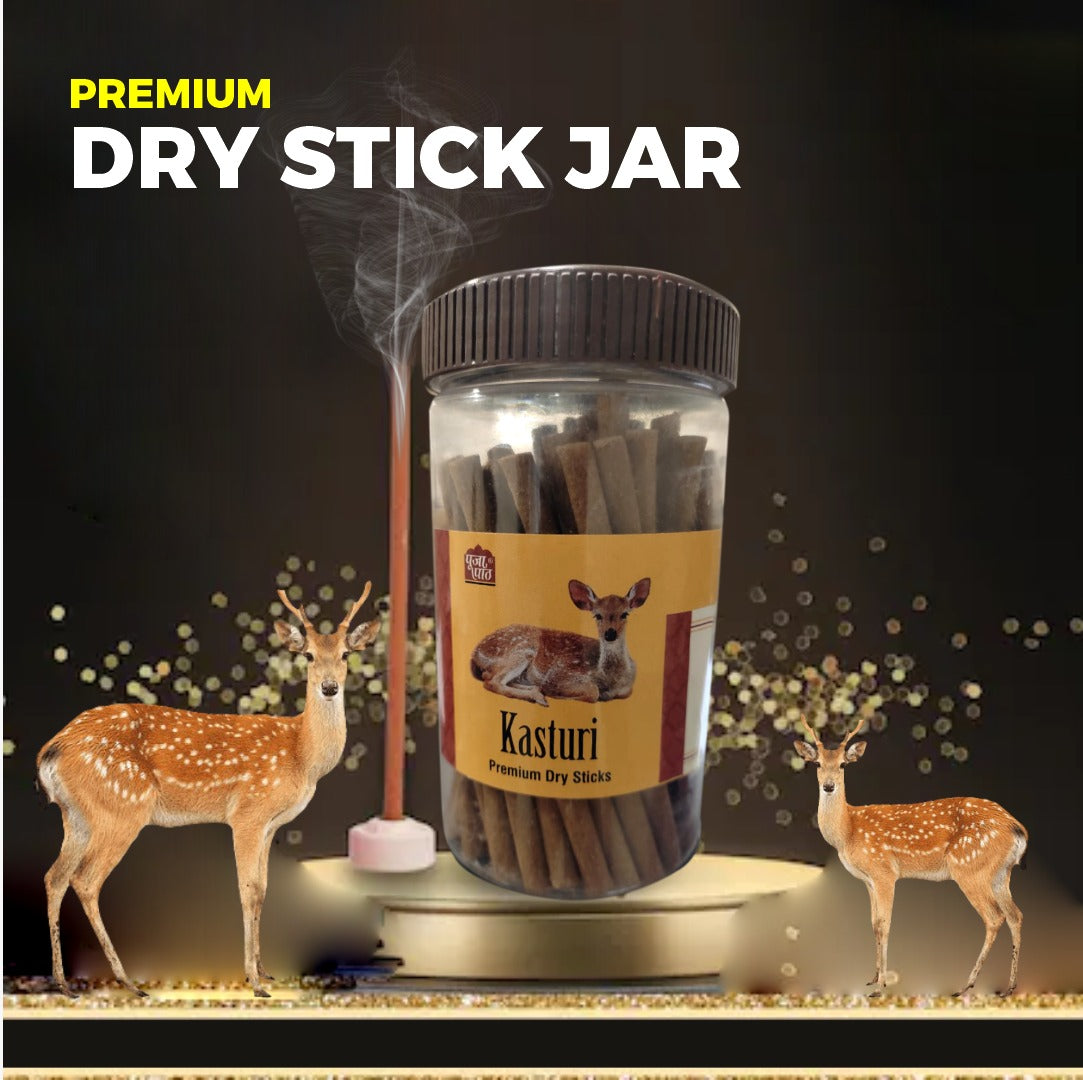 Pooja Paath Premium Dry Sticks Jar - Kasturi, 65 Sticks Blended Dhoop 30min 110 GRM DRY DHOOP Jar Pack