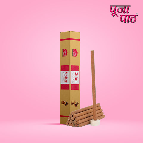 Pooja Paath Premium Dry Stick - Sindoor Blended 8 inch Dhoop 9 Sticks DRY DHOOP Box