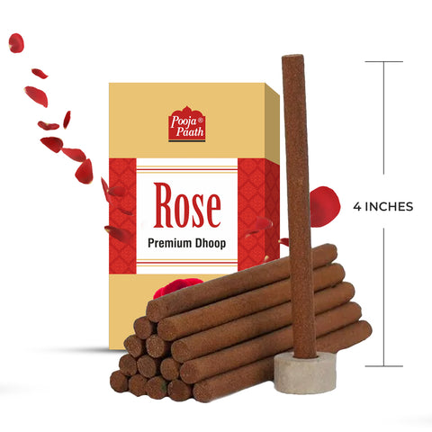 Pooja Paath Rose Premium Dry Stick Rose Dhoop 30min 9 Sticks WET DHOOP Box