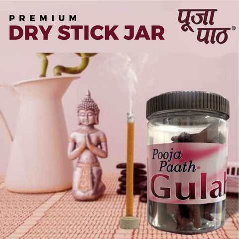 Pooja Paath Premium Dry Sticks Jar - Rose Gulab Dhoop 30min 110 GRM DRY DHOOP Jar Pack
