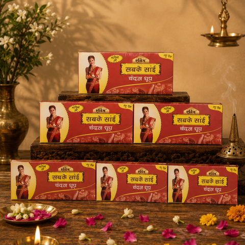 Pooja Paath Sabke Sai Chandan Dhoop Chandan 10 Sticks Black Stick Box - 6 Pack