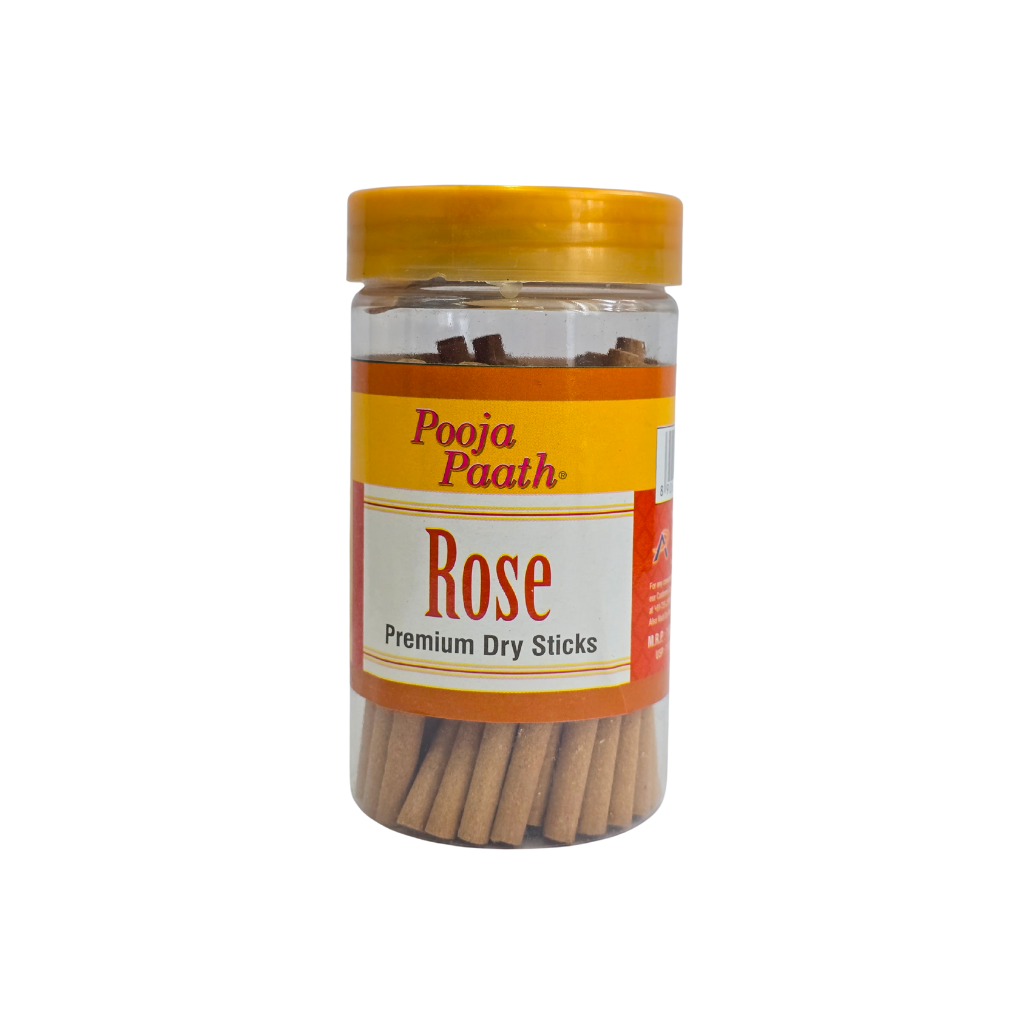 Pooja Paath Premium Dry Sticks Jar - Rose Gulab Dhoop 30min 110 GRM DRY DHOOP Jar Pack