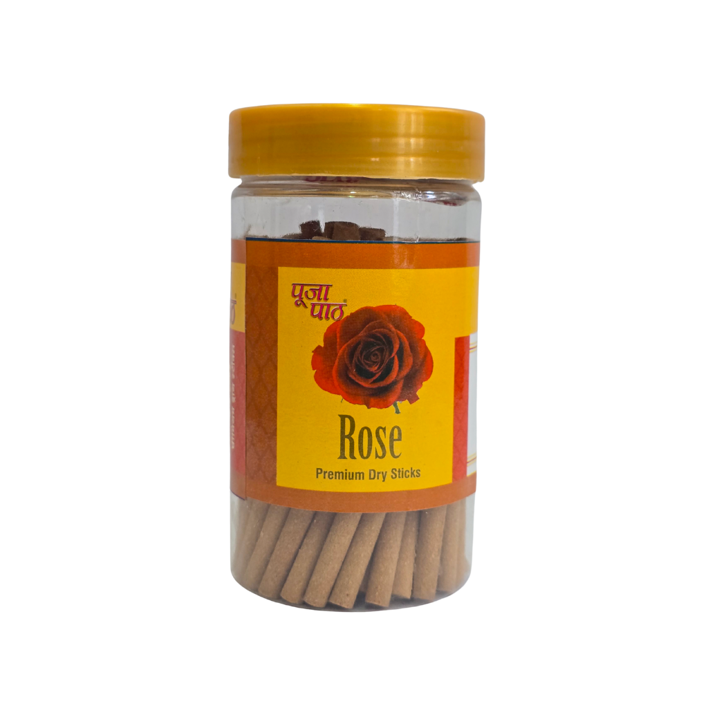 Pooja Paath Premium Dry Sticks Jar - Rose Gulab Dhoop 30min 110 GRM DRY DHOOP Jar Pack
