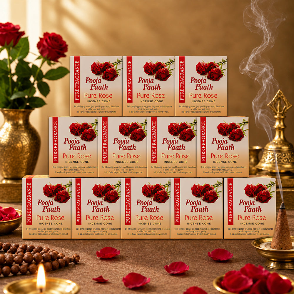 Pooja Paath Cone Dhoop ( Rose ) - 12 Pack