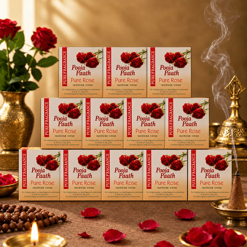 Pooja Paath Cone Dhoop ( Rose ) - 12 Pack