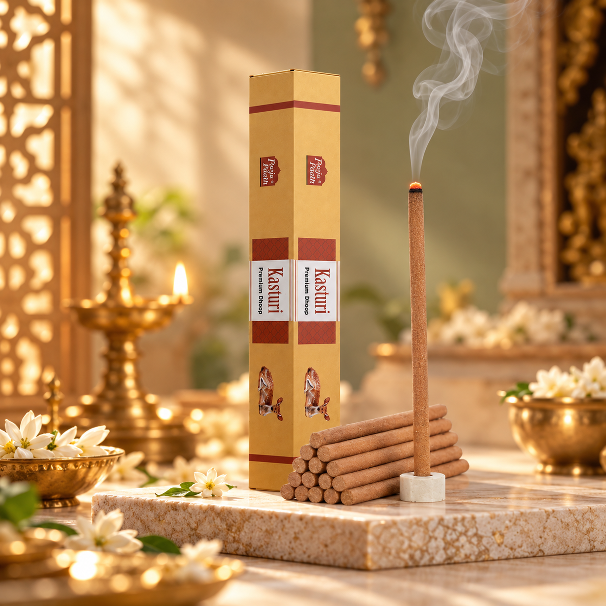 Premium Kasturi Dry Dhoop Sticks - 8 Inch - 6 Pack