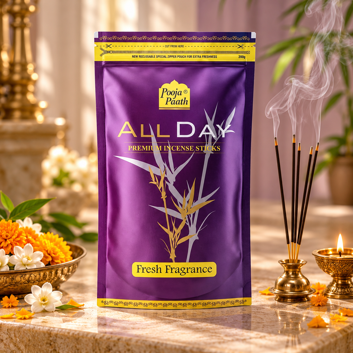 All Day Zipper Pouch Agarbatti - 8 Inch - 100 gm - 6 Pack