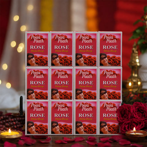 Pooja Paath Rose Deluxe Dhoop Rose Dhoop 10 Sticks WET DHOOP 12 Pack