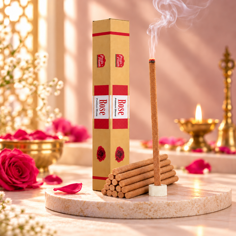 Premium Rose Dry Dhoop Sticks - 8 Inch - 6 Pack