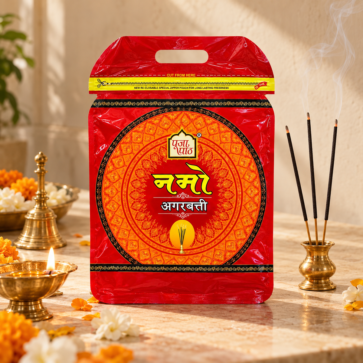 Namo Zipper Pouch Agarbatti - 8 Inch - 400 gm - 6 Pack