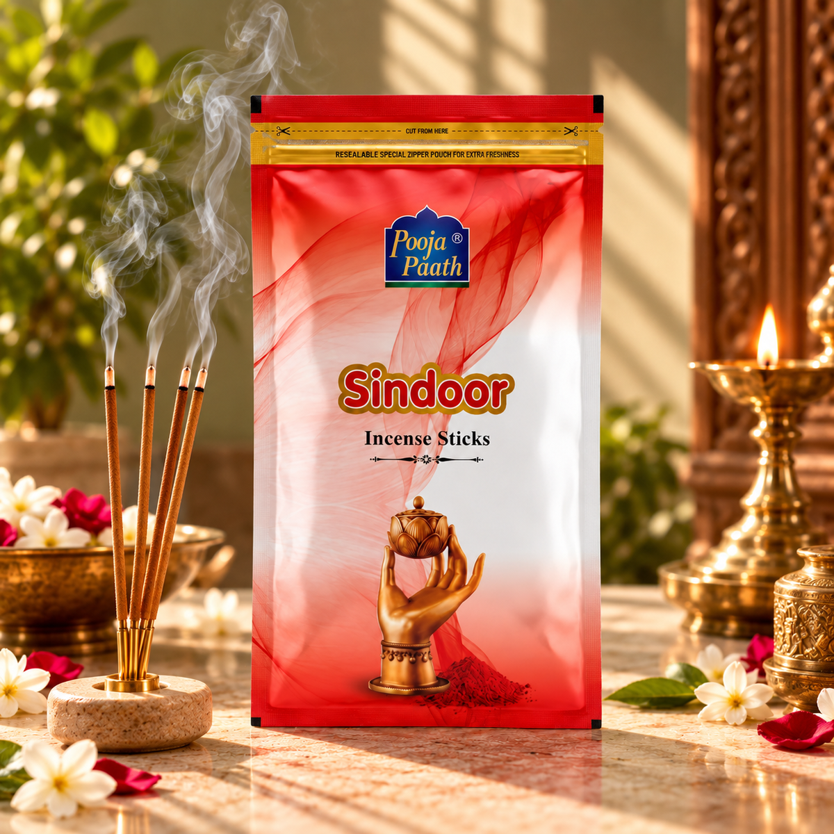 Sindoor Zipper Pouch Agarbatti - 8 Inch - 100 gm - 6 Pack