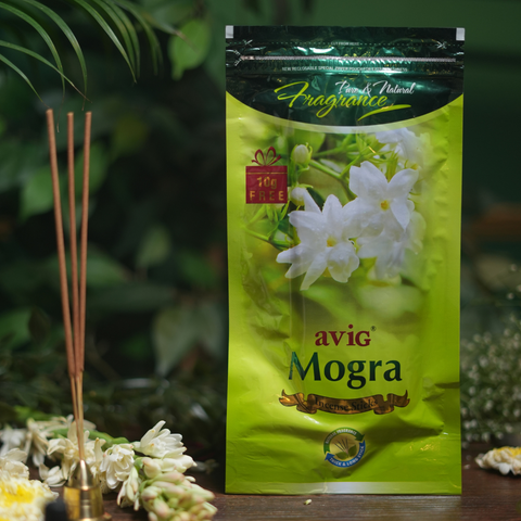 Avig Mogra Zipper Pouch Agarbatti Mogra 8 inch 110 GRM 30min Brown Stick Zip Lock Pouch